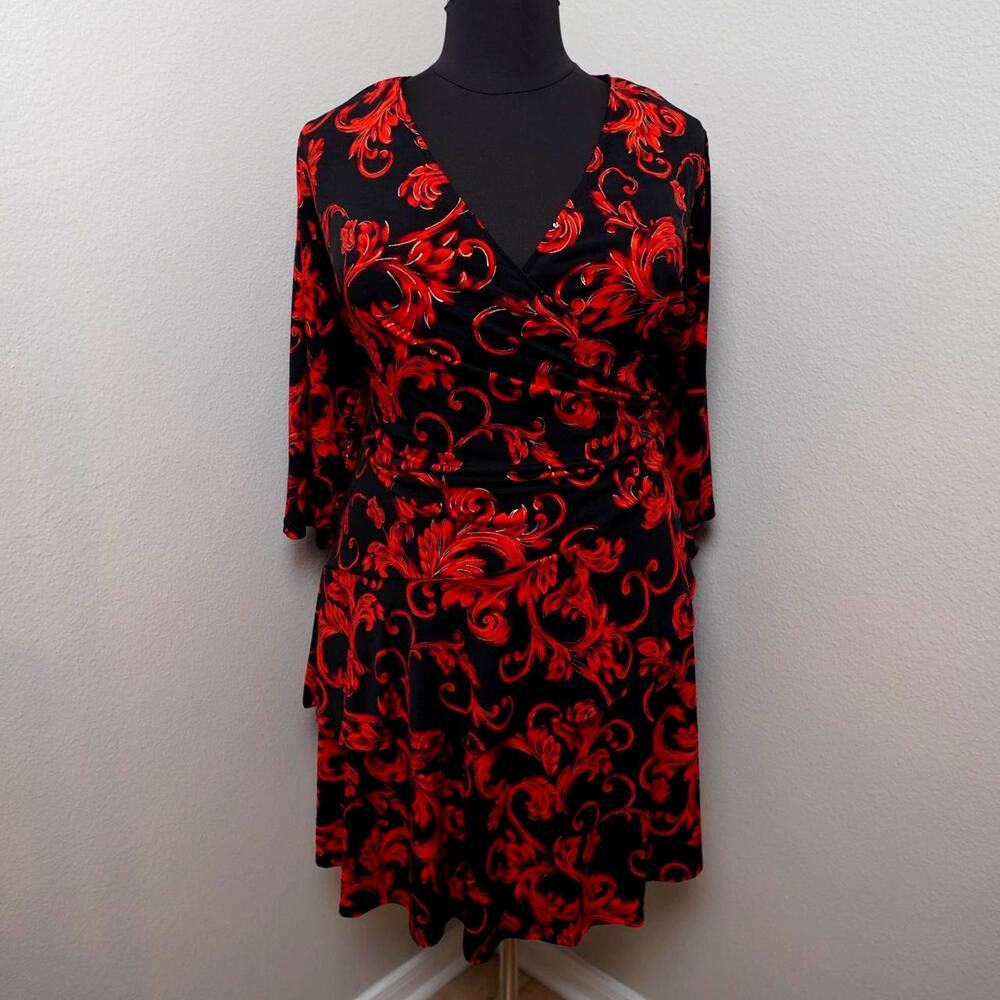 Robbie Bee Wrap Dress Red Black 2X